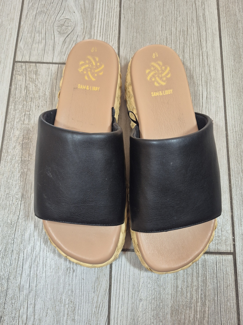 Sam & Libby Black Slide Mules with Tan Footbed